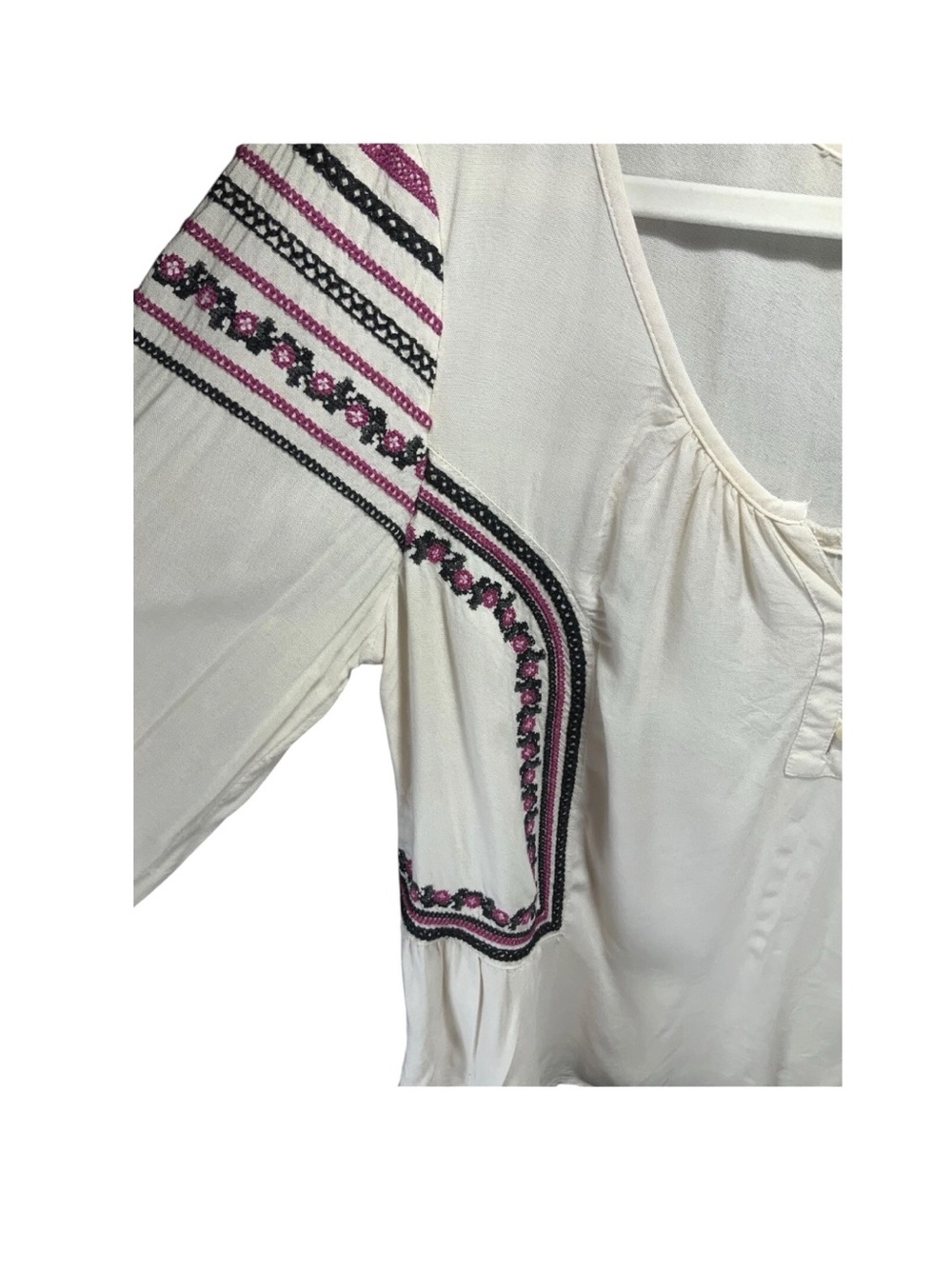 American Eagle Bohemian Flowy Sleeve Peasant Embroidered Summer Top Sz Small - Picture 10 of 10